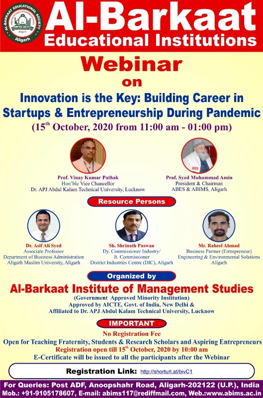 Innovation is the key: Building Career in Starups & Entrepreneurship During Pandemic